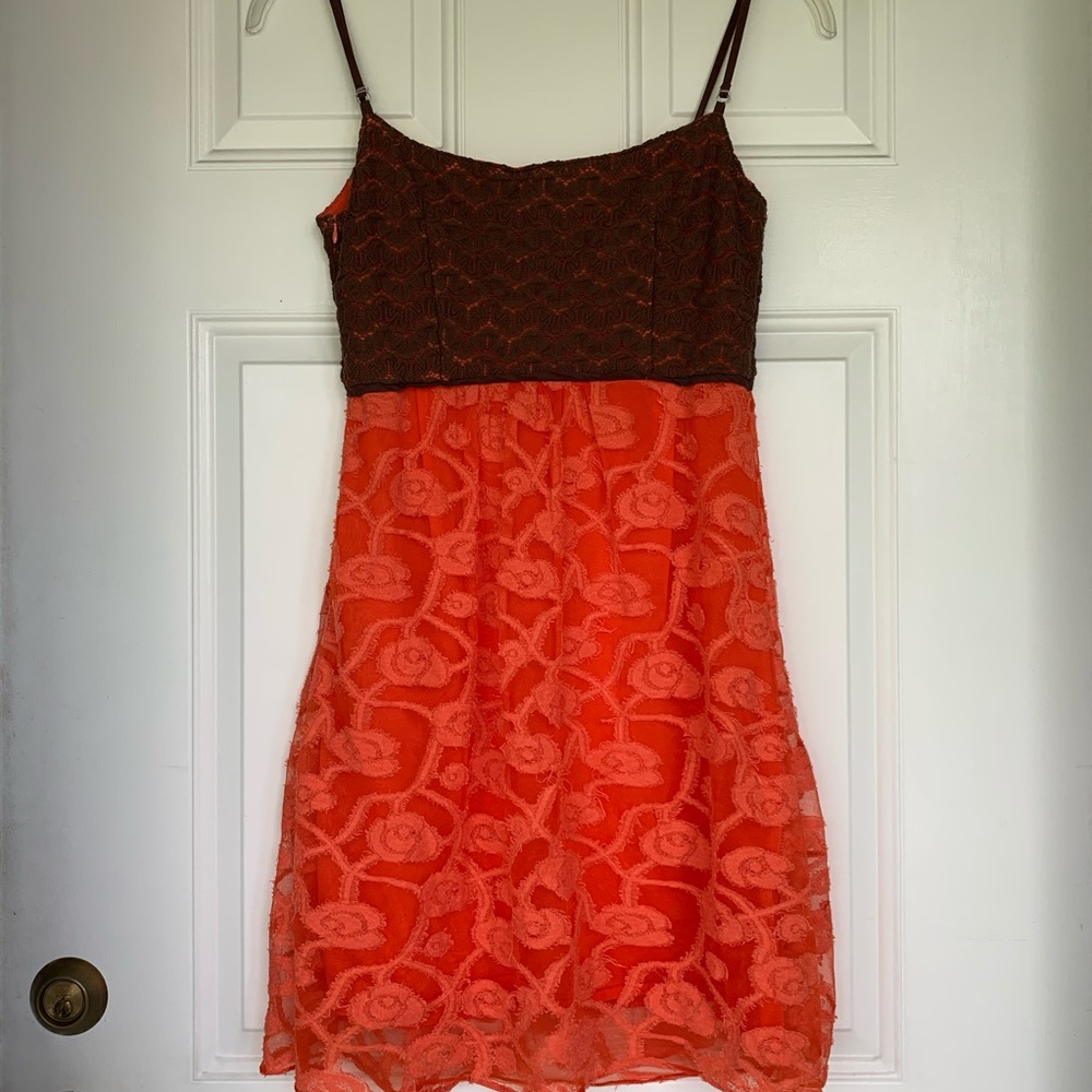 T Bleu Crochet Bodice Orange/Brown Dress-size Sm - Picture 5 of 9
